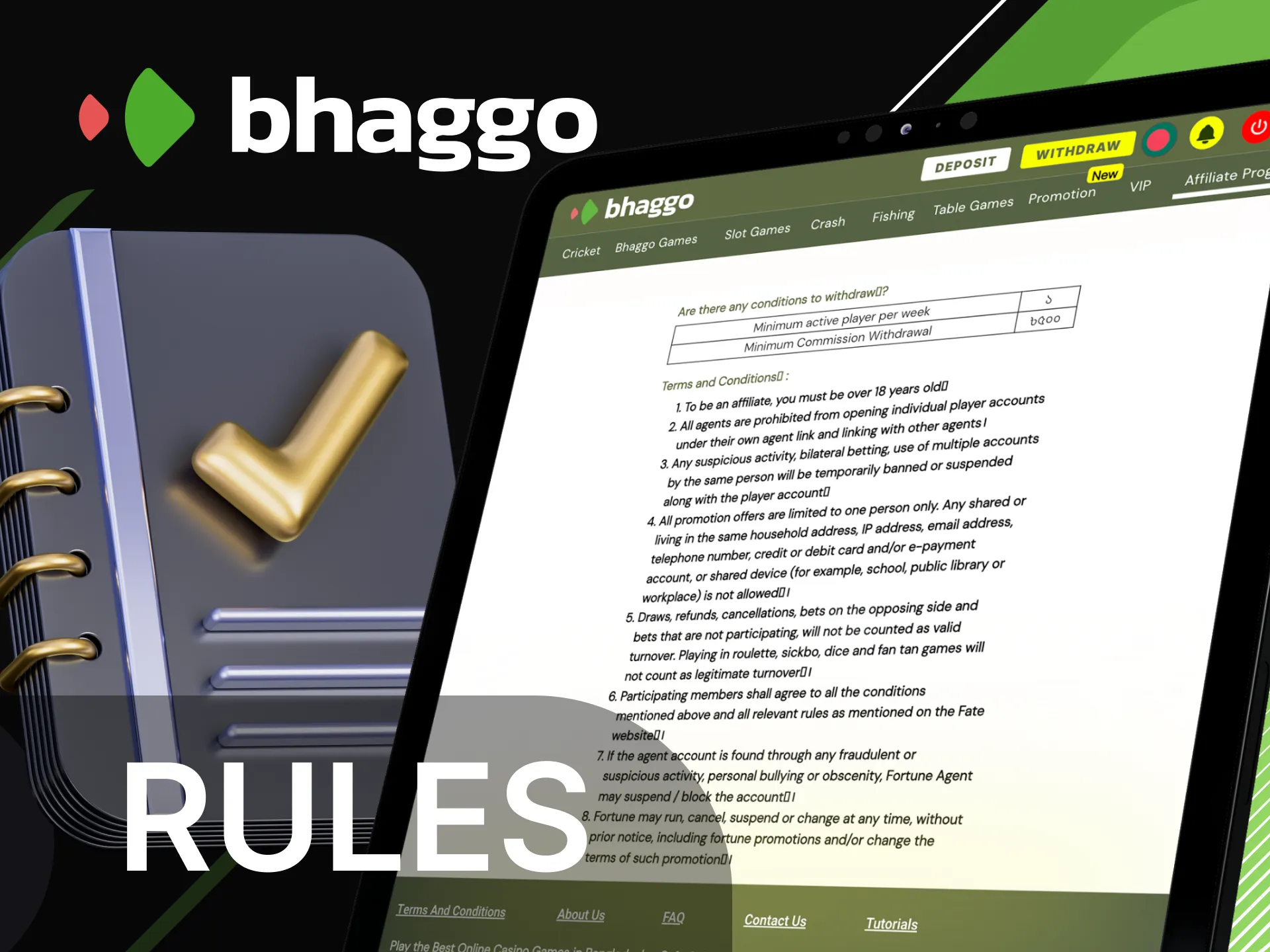 What are the rules of the affiliate program of the online casino Bhaggo.